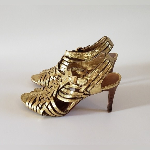 Tory Burch Nadia Women's Gold Braided Leather Heel Size 6.5 M - Picture 2 of 12